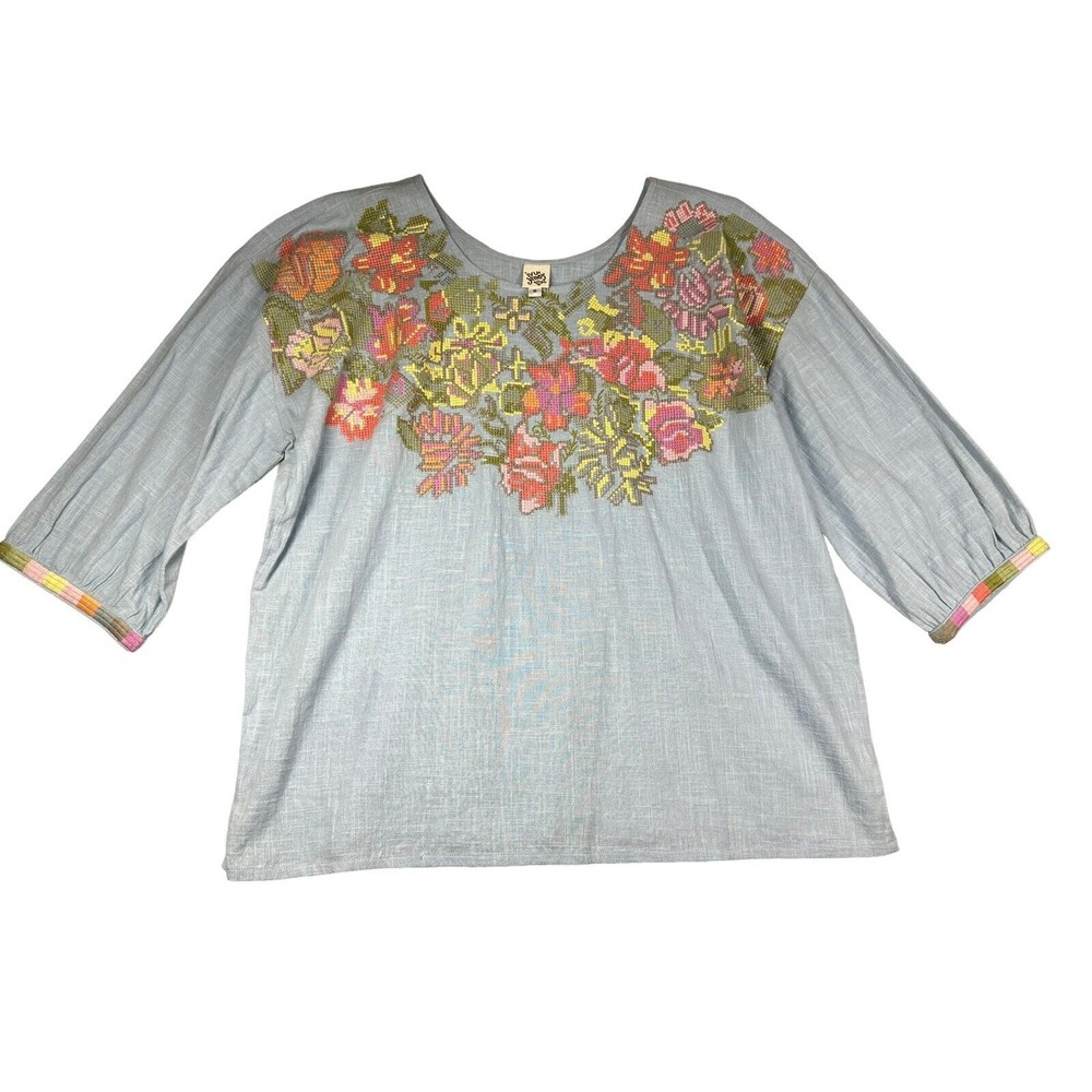 Ivy Jane Roses Tapestry‎ Top Blouse 3/4 Sleeve Floral Flowers Boho Cotton S NWOT